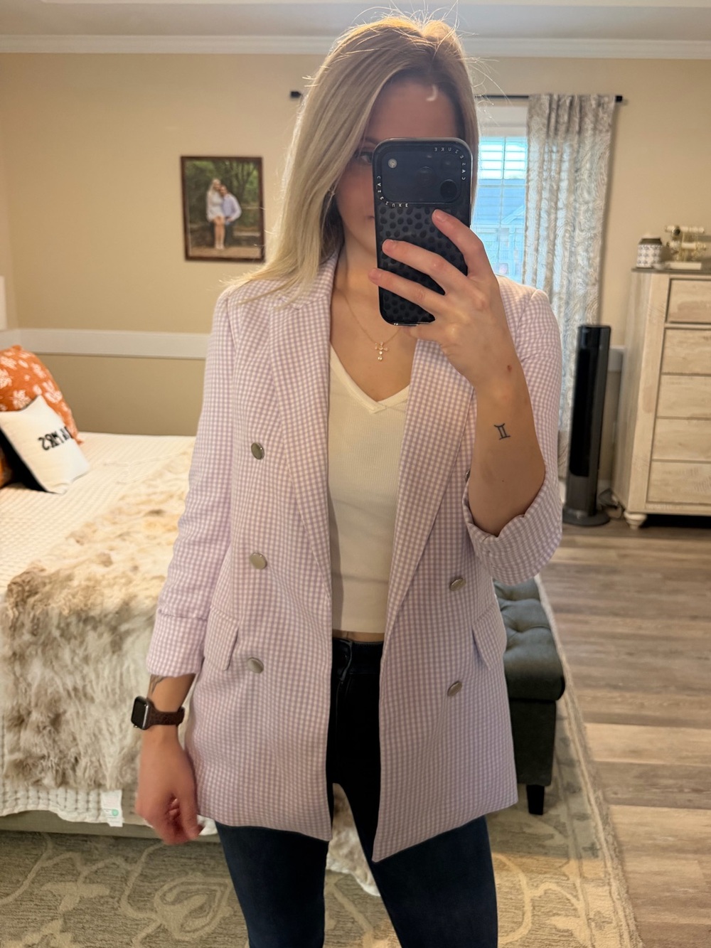 Bershka Lavender Gingham Blazer - Women Small